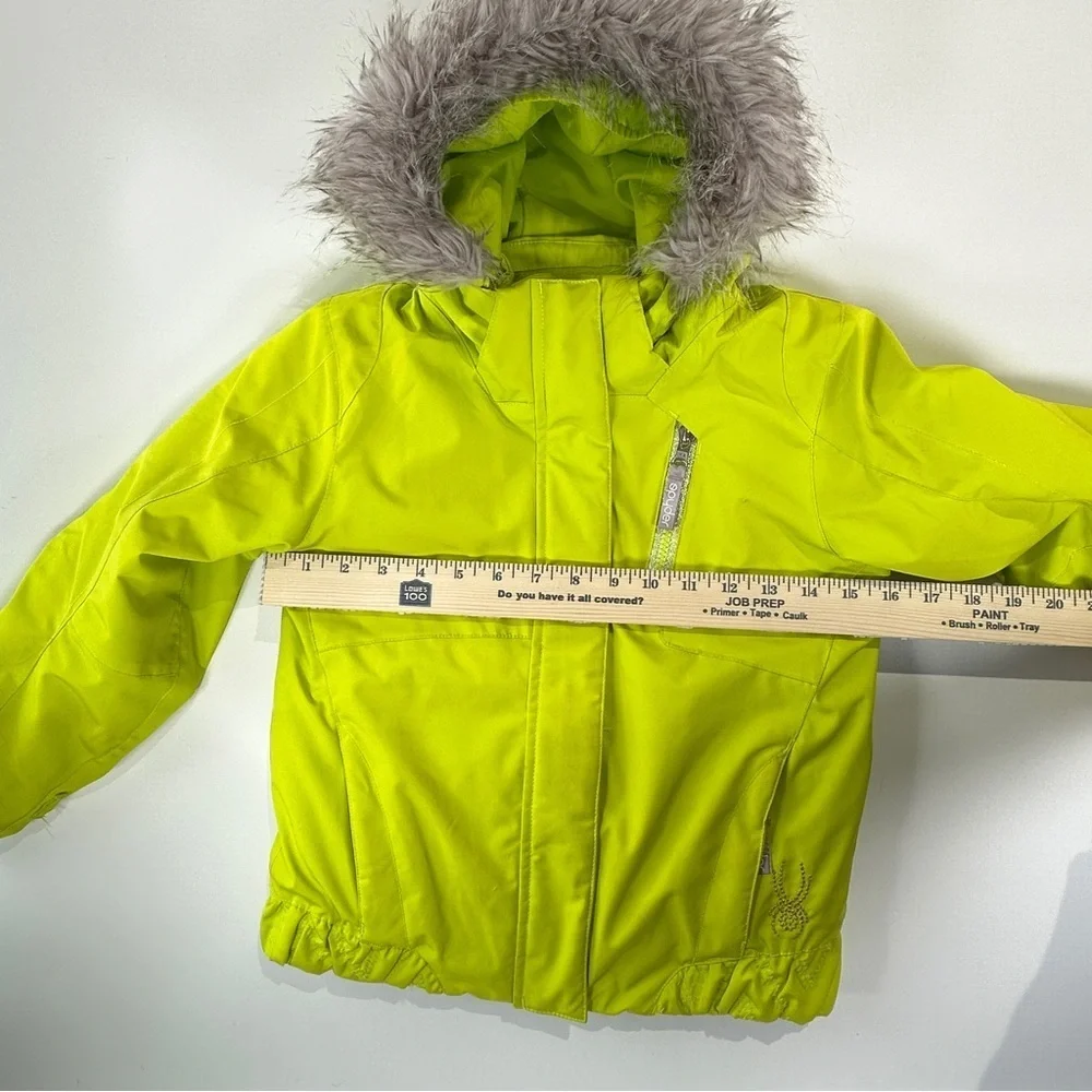 Spyder girls Bitsy Lola ski jacket insulated faux fur hood neon green size 5